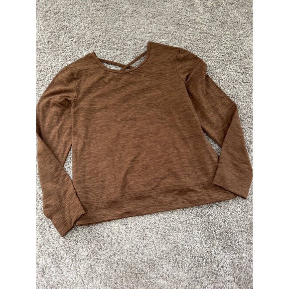 Crane Criss Cross Back Long Sleeve Top Casual Brown Comfy Athleisure M - Picture 1 of 6